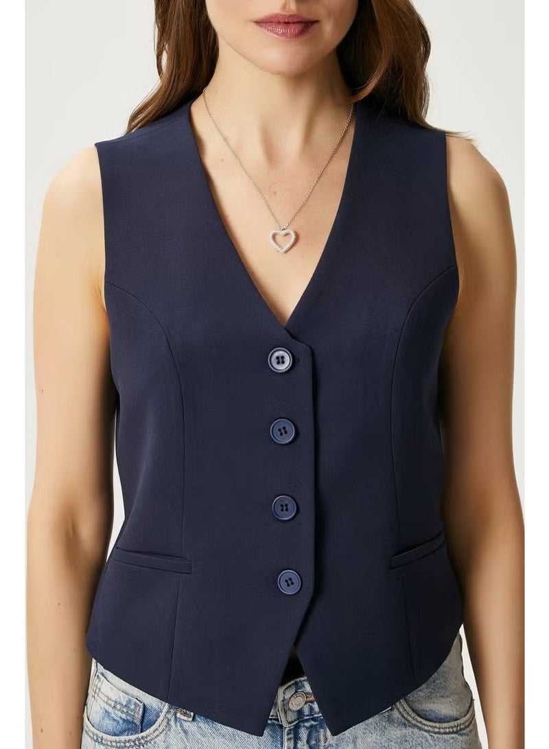 Ritnice Women's Style Navy Blue Lined Woven Vest - Image 1
